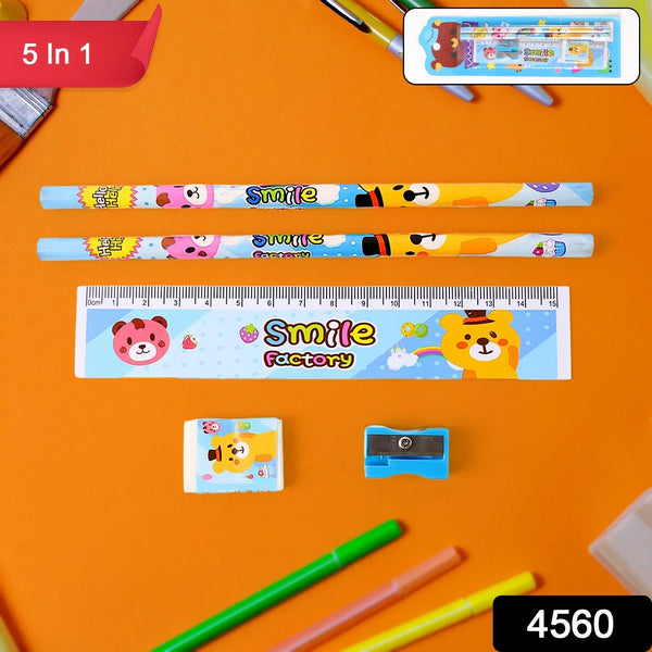 Wooden Pencil Set (5 Pc): School Supplies, Stationery Set for Kids - Justgrabit Inc.