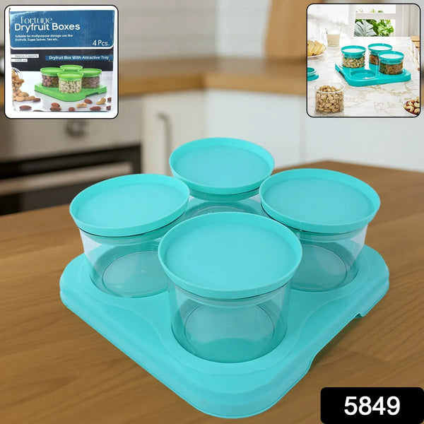 Airtight Container Jar 4 Pc Set With Stylish Tray for Kitchen Unbreakable Jar Set for Multipurpose Storage ( Mukhwas Dani ) - justgrabit.in | Just Grab It