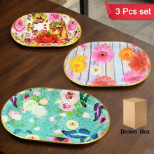 Plastic Flower Printed Design Serving Tray (3 Pcs Set / Mix Color) - justgrabit.in | Just Grab It
