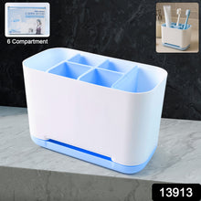 6 Compartment Multi Purpose Organizer Toothbrush Holder Stand Plastic Caddy (1 Pc) - justgrabit.in | Just Grab It