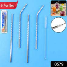 Set of 4 Stainless Steel Straws & Brush (2 Straight straws, 2 Bent straws, 1 Brush) - Justgrabit Inc.