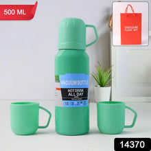 Green Vacuum Flask Set – Stainless Steel Thermos with 3 Cups, Approx 500ml - Justgrabit Inc.
