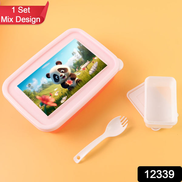 Kids Cartoon Printed Lunch Box Mix Design (1 Set) - justgrabit.in | Just Grab It