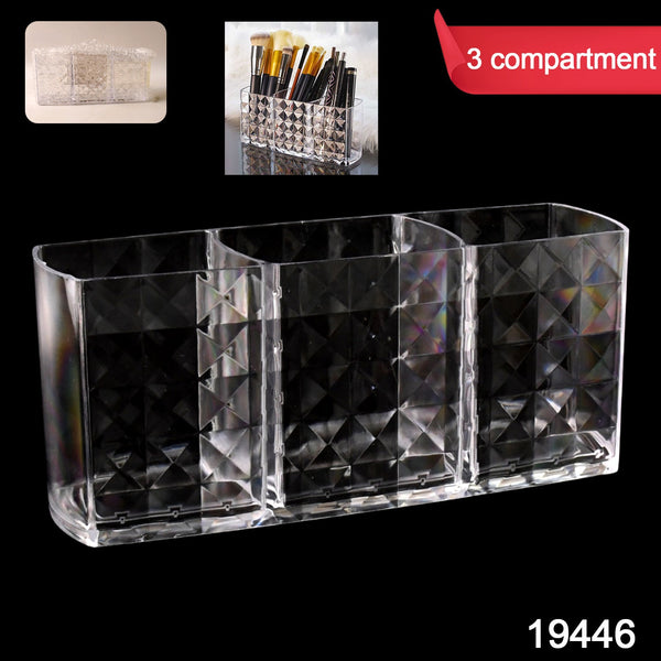 Elegant Crystal - Effect 3 - Compartment Acrylic Makeup Brush Holder (1 Pc) - justgrabit.in | Just Grab It