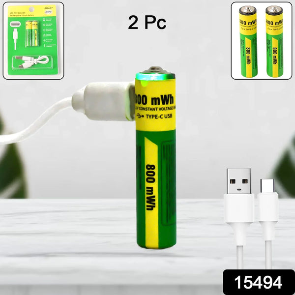 AAA Rechargeable 800 mWh Batteries With Recharging Cable (2 Pc Set) - Justgrabit Inc.
