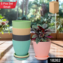 Round Flower Pot with Bottom Tray (5 Pcs Set / Small / 14×16 Cm) - justgrabit.in | Just Grab It