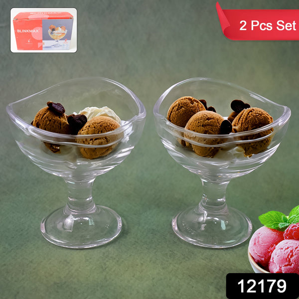 Glass Footed Dessert Bowl, Ice Cream Cup (2 Pcs Set) - justgrabit.in | Just Grab It