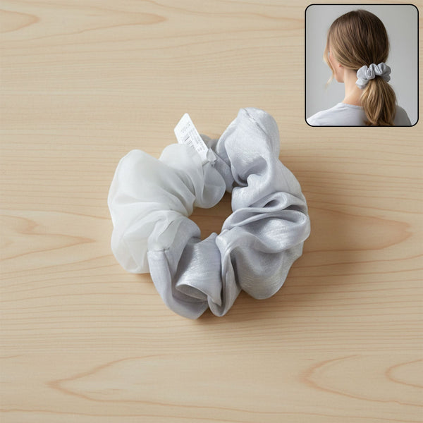 Dual - Tone Satin & Mesh Fabric Hair Scrunchie (1 Pc) - justgrabit.in | Just Grab It