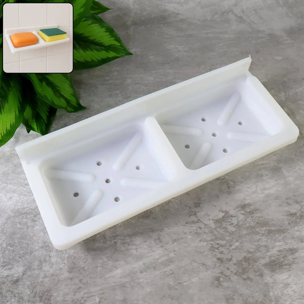 Wall Mounted Double Compartment Soap & Sponge Holder (1 Pc) - Justgrabit Inc.