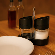 Apex Helix Salt N' Pepper 2 - Piece Plastic Jar Set with Stand - justgrabit.in | Just Grab It