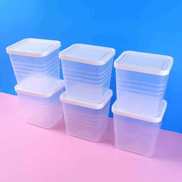 Transparent Square Plastic Food Storage Container Set (6 Pc) - justgrabit.in | Just Grab It