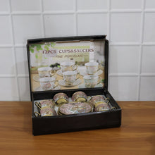 Premium Floral Porcelain Tea Cup and Saucer Set (12 Pc Set) - justgrabit.in | Just Grab It