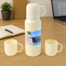 White Vacuum Flask Set – Stainless Steel Thermos with 3 Cups, Approx 500ml - Justgrabit Inc.