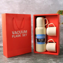 White Vacuum Flask Set – Stainless Steel Thermos with 3 Cups, Approx 500ml - Justgrabit Inc.