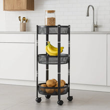 3 - Layer Round Metal Mesh Utility Storage Trolley with Wheels - Justgrabit Inc.