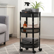 3 - Layer Round Metal Mesh Utility Storage Trolley with Wheels - Justgrabit Inc.