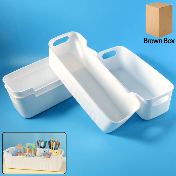 White Plastic Storage Basket Tray Set (4 Pcs) - justgrabit.in | Just Grab It