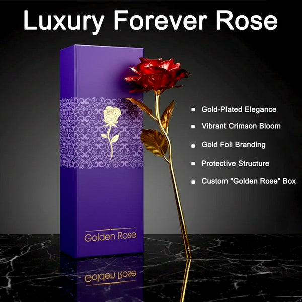 24K Artificial Golden Rose / Gold Red Rose with Gift Box (10 inches) - justgrabit.in | Just Grab It